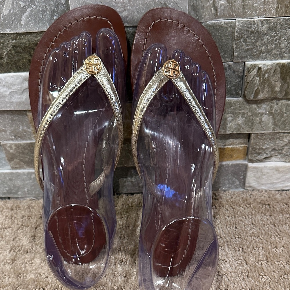 Tory Burch Gold and Brown Sandals